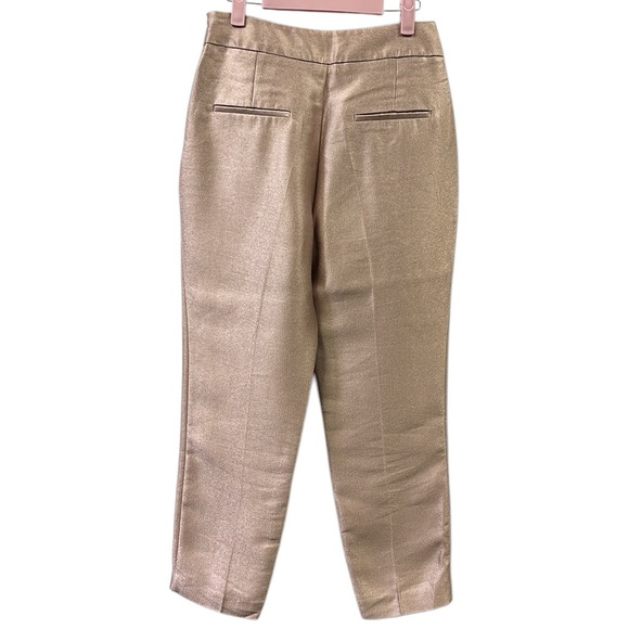 Zara Rose Gold Textured Satin Shine High Rise Pants Zip Side Faux Pockets Small - Picture 10 of 10